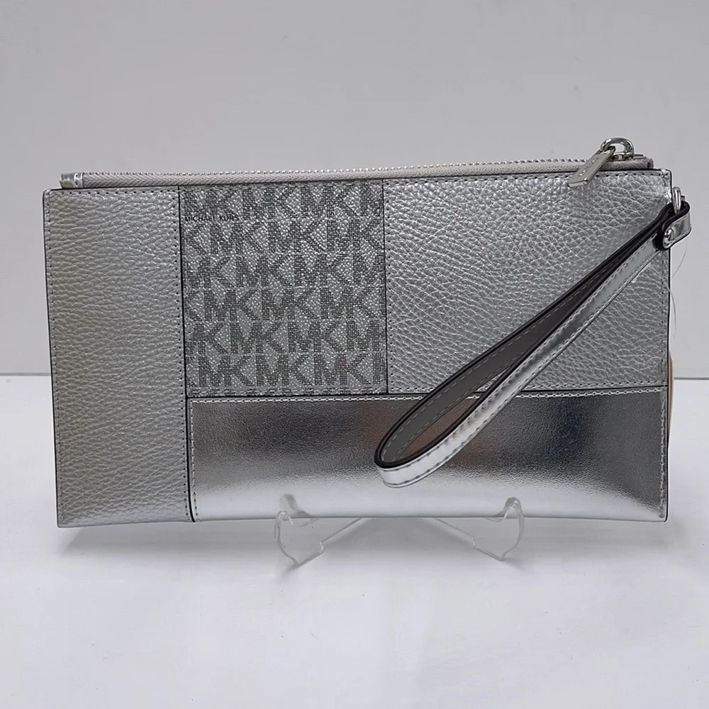 Michael Kors Jet ST Lg TZ Studded Metallic Patchwork and Signature Logo Wristlet